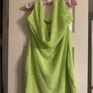 Oh Polly Lime Green Beaded Backless Dress